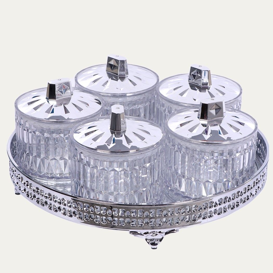 Jaypee Plus Elara Premium Candy Set | 5 Jars with Mirror Tray