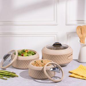 Jaypee Baskerole Klass PU Insulated Stainless Steel Inner Casserole Set of 3 (1000, 1500 & 2000)