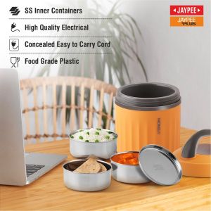 Jaypee Plus E-Tron 3 Compartment Electric Lunch Box With Power Cord