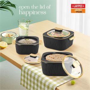 Jaypee Crinkle Klass PU Insulated Casserole Set of 3, (1000+1500+2000 ml)