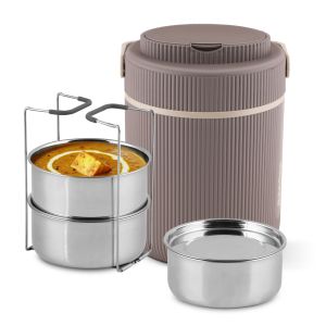 Jaypee Plus Ribbline 3 Stainless Steel Containers Electric Lunch Box For Office, 500ml each-Mirror Grey