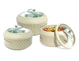 Jaypee Baskerole Klass PU Insulated Stainless Steel Inner Casserole Set of 3 (1000, 1500 & 2000)