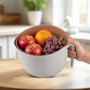 Jaypee Plus Prep-On Sieve &amp; Bowl Set for Washing Fruits &amp; Vegetables-Grey Pink