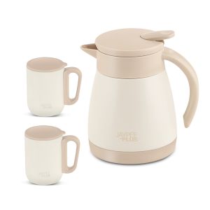 Jaypee Plus Nova Prime 3pc Coffee Set Vacuum Insulated Stainless Steel 450ml Kettle With 180ml Each Mug Set, Ivory
