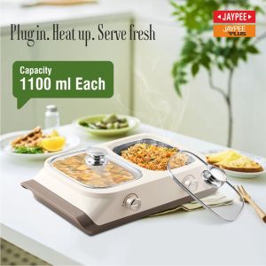 Jaypee Twin Power -2 Removable Steel Bowls Electric Casserole Set -1100ml each (Reheat Your Meal in Just 30 Minutes)