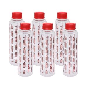 Jaypee Splash Set of 6 Leak Proof Floral Printed Fridge Water Bottle, 1000ml each, Red