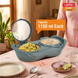 Jaypee Plus E. Warmer One Click Electric Casserole Set, 1150ml + 1150ml, Electric Chafing Dish
